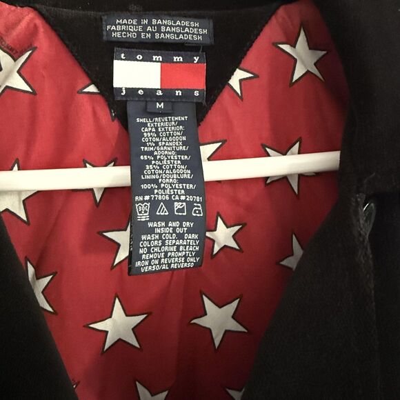 Tommy Jeans Coat Womens Medium Black Corduroy Long Jacket Red Star Lining - Picture 2 of 13